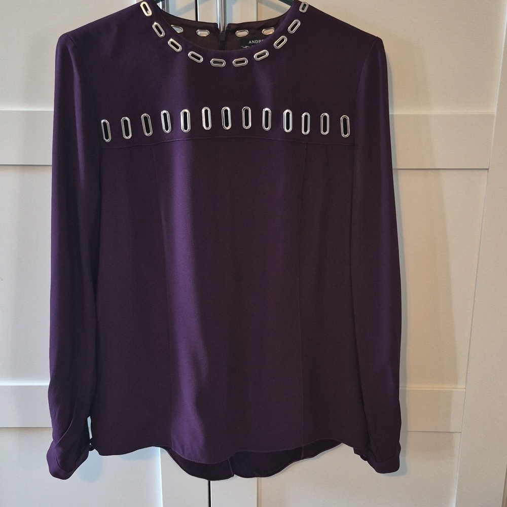 ANDREW GN  Purple Oval Cutout Blouse  Size 10/ 42 EUC